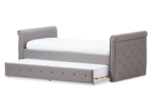 Load image into Gallery viewer, Baxton Studio Swamson Modern and Contemporary Grey Fabric Tufted Twin Size Daybed with Roll-out Trundle Guest Bed