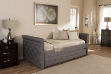 Load image into Gallery viewer, Baxton Studio Swamson Modern and Contemporary Grey Fabric Tufted Twin Size Daybed with Roll-out Trundle Guest Bed