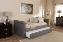 Load image into Gallery viewer, Baxton Studio Swamson Modern and Contemporary Grey Fabric Tufted Twin Size Daybed with Roll-out Trundle Guest Bed