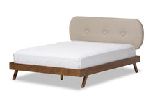 Load image into Gallery viewer, Baxton Studio Penelope Mid-Century Modern Solid Walnut Wood Light Beige Fabric Upholstered Queen Size Platform Bed