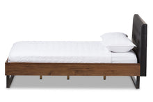 Load image into Gallery viewer, Baxton Studio Mitchell Rustic Industrial Walnut Wood Black Faux Leather Dark Bronze Metal King Size Platform Bed