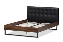 Load image into Gallery viewer, Baxton Studio Mitchell Rustic Industrial Walnut Wood Black Faux Leather Dark Bronze Metal King Size Platform Bed