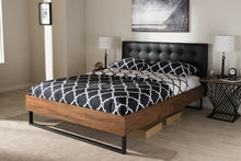 Load image into Gallery viewer, Baxton Studio Mitchell Rustic Industrial Walnut Wood Black Faux Leather Dark Bronze Metal King Size Platform Bed