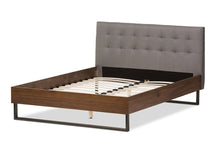 Load image into Gallery viewer, Baxton Studio Mitchell Rustic Industrial Walnut Wood Grey Fabric Dark Bronze Metal Queen Size Platform Bed