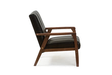 Load image into Gallery viewer, Baxton Studio Nikko Mid-century Modern Scandinavian Style Black Faux Leather Wooden Lounge Chair