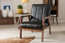 Load image into Gallery viewer, Baxton Studio Nikko Mid-century Modern Scandinavian Style Black Faux Leather Wooden Lounge Chair