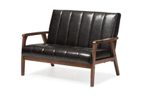 Load image into Gallery viewer, Baxton Studio Nikko Mid-century Modern Scandinavian Style Black Faux Leather Wooden 2-Seater Loveseat