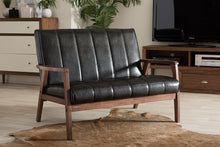 Load image into Gallery viewer, Baxton Studio Nikko Mid-century Modern Scandinavian Style Black Faux Leather Wooden 2-Seater Loveseat