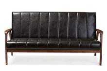 Load image into Gallery viewer, Baxton Studio Nikko Mid-century Modern Scandinavian Style Black Faux Leather Wooden 3-Seater Sofa