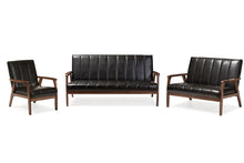 Load image into Gallery viewer, Baxton Studio Nikko Mid-century Modern Scandinavian Style Black Faux Leather 3 Pieces Living Room Sets