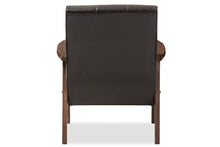 Load image into Gallery viewer, Baxton Studio Nikko Mid-century Modern Scandinavian Style Dark Brown Faux Leather Wooden Lounge Chair