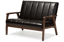 Load image into Gallery viewer, Baxton Studio Nikko Mid-century Modern Scandinavian Style Dark Brown Faux Leather Wooden 2-Seater Loveseat