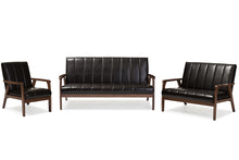 Load image into Gallery viewer, Baxton Studio Nikko Mid-century Modern Scandinavian Style Dark Brown Faux Leather 3 Pieces Living Room Sets