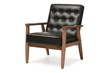 Load image into Gallery viewer, Baxton Studio Sorrento Mid-century Retro Modern Black Faux Leather Upholstered Wooden Lounge Chair