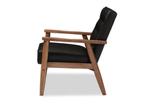 Load image into Gallery viewer, Baxton Studio Sorrento Mid-century Retro Modern Black Faux Leather Upholstered Wooden Lounge Chair