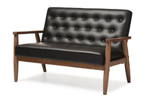 Load image into Gallery viewer, Baxton Studio Sorrento Mid-century Retro Modern Black Faux Leather Upholstered Wooden 2-seater Loveseat