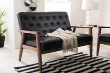 Load image into Gallery viewer, Baxton Studio Sorrento Mid-century Retro Modern Black Faux Leather Upholstered Wooden 2-seater Loveseat