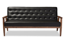 Load image into Gallery viewer, Baxton Studio Sorrento Mid-century Retro Modern Black Faux Leather Upholstered Wooden 3-seater Sofa