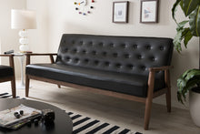 Load image into Gallery viewer, Baxton Studio Sorrento Mid-century Retro Modern Black Faux Leather Upholstered Wooden 3-seater Sofa