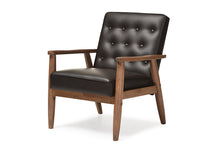 Load image into Gallery viewer, Baxton Studio Sorrento Mid-century Retro Modern Brown Faux Leather Upholstered Wooden Lounge Chair