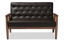 Load image into Gallery viewer, Baxton Studio Sorrento Mid-century Retro Modern Brown Faux Leather Upholstered Wooden 2-seater Loveseat