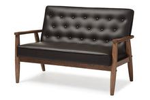Load image into Gallery viewer, Baxton Studio Sorrento Mid-century Retro Modern Brown Faux Leather Upholstered Wooden 2-seater Loveseat