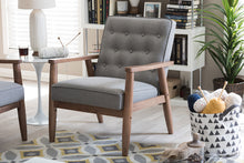 Load image into Gallery viewer, Baxton Studio Sorrento Mid-century Retro Modern Grey Fabric Upholstered Wooden Lounge Chair
