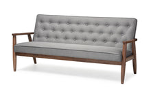 Load image into Gallery viewer, Baxton Studio Sorrento Mid-century Retro Modern Grey Fabric Upholstered Wooden 3-seater Sofa