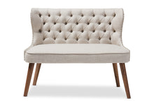 Load image into Gallery viewer, Baxton Studio Scarlett Mid-Century Modern Brown Wood and Light Beige Fabric Upholstered Button-Tufting with Nail Heads Trim 2-Seater Loveseat Settee