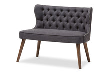 Load image into Gallery viewer, Baxton Studio Scarlett Mid-Century Modern Brown Wood and Dark Grey Fabric Upholstered Button-Tufting with Nail Heads Trim 2-Seater Loveseat Settee