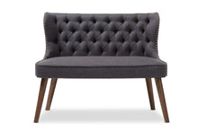 Load image into Gallery viewer, Baxton Studio Scarlett Mid-Century Modern Brown Wood and Dark Grey Fabric Upholstered Button-Tufting with Nail Heads Trim 2-Seater Loveseat Settee