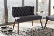 Load image into Gallery viewer, Baxton Studio Scarlett Mid-Century Modern Brown Wood and Dark Grey Fabric Upholstered Button-Tufting with Nail Heads Trim 2-Seater Loveseat Settee