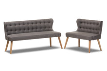 Load image into Gallery viewer, Baxton Studio Melody Mid-Century Modern Natural Wood Finishing Grey Fabric 2-Piece Settee Set