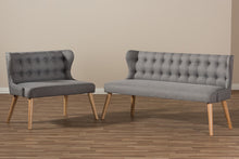 Load image into Gallery viewer, Baxton Studio Melody Mid-Century Modern Natural Wood Finishing Grey Fabric 2-Piece Settee Set