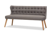 Load image into Gallery viewer, Baxton Studio Melody Mid-Century Modern Grey Fabric and Natural Wood Finishing 3-Seater Settee Bench