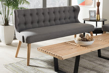 Load image into Gallery viewer, Baxton Studio Melody Mid-Century Modern Grey Fabric and Natural Wood Finishing 3-Seater Settee Bench