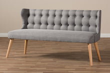 Load image into Gallery viewer, Baxton Studio Melody Mid-Century Modern Grey Fabric and Natural Wood Finishing 3-Seater Settee Bench