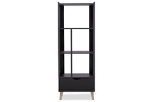 Load image into Gallery viewer, Baxton Studio Kalien Modern and Contemporary Dark Brown Wood Leaning Bookcase with Display Shelves and One Drawer
