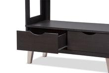 Load image into Gallery viewer, Baxton Studio Kalien Modern and Contemporary Dark Brown Wood Leaning Bookcase with Display Shelves and Two Drawers