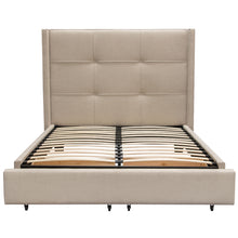 Load image into Gallery viewer, Beverly Eastern King Bed with Integrated Footboard Storage Unit & Accent Wings in Sand Fabric By Diamond Sofa