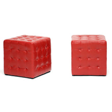 Load image into Gallery viewer, Baxton Studio Siskal Red Modern Cube Ottoman (Set of 2)