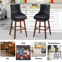 Load image into Gallery viewer, 2 Pieces 29 Inch Pub Height Swivel Upholstered Bar Stools with Wood Legs-29 inches