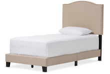 Load image into Gallery viewer, Baxton Studio Benjamin Modern and Contemporary Beige Linen Upholstered Twin Size Arched Bed with Nail Heads