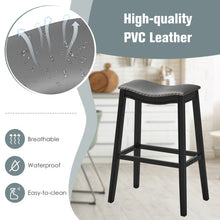 Load image into Gallery viewer, 29 Inch Set of 2 Backless Wood Nailhead Barstools with PVC Leather Seat-Black