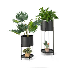 Load image into Gallery viewer, 2 Metal Planter Pot Stands with Drainage Holes-Black