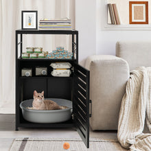 Load image into Gallery viewer, Cat Litter Box Enclosure with Louvered Door and 3-Tier Shelf-Black