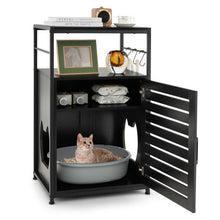Load image into Gallery viewer, Cat Litter Box Enclosure with Louvered Door and 3-Tier Shelf-Black