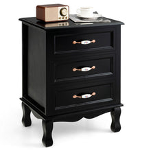 Load image into Gallery viewer, 3 Drawers Nightstand with Solid Wood Legs for Living Room Bedroom-Black