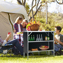 Load image into Gallery viewer, Folding Camping Table with 2-Tier Open Shelves for Outdoor BBQ-Black