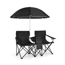 Load image into Gallery viewer, Portable Folding Picnic Double Chair With Umbrella-Black